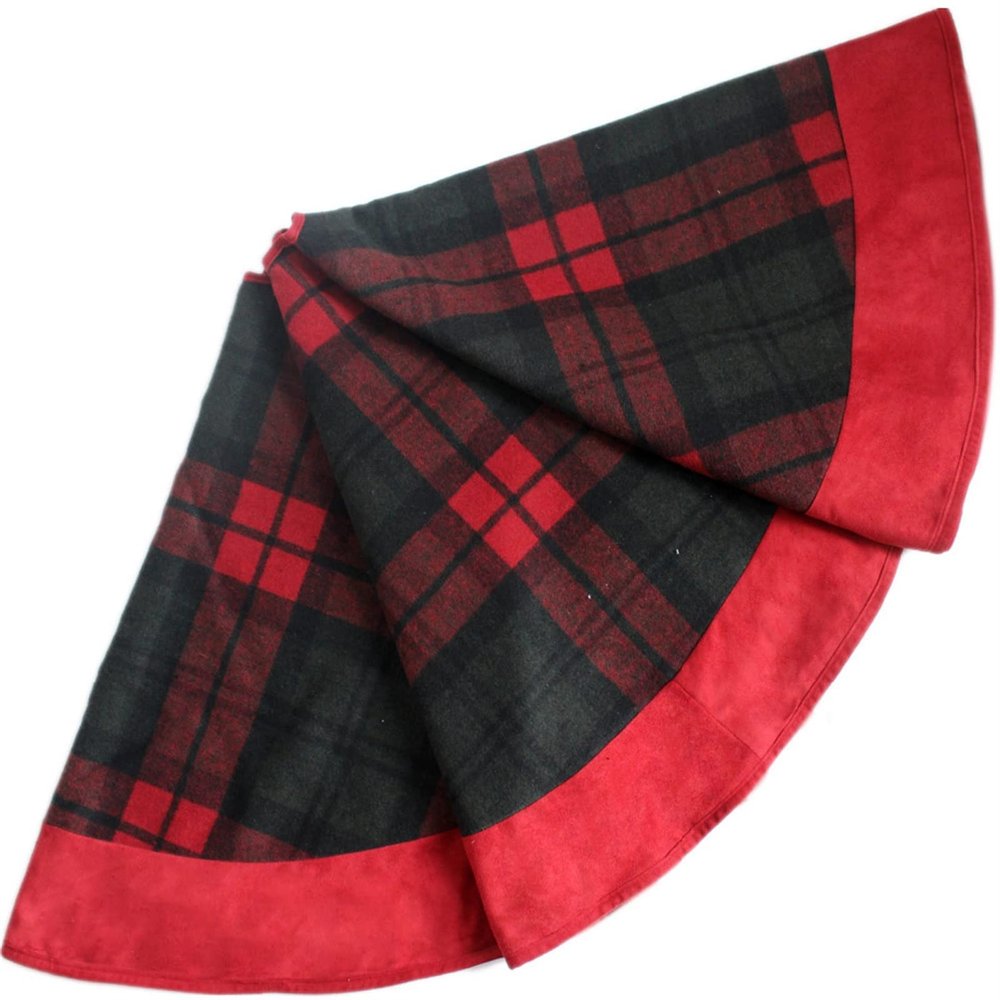 ZHENYANG CAREG Extra Large 50" Plaid Christmas Tree Skirt with Suede Border Red