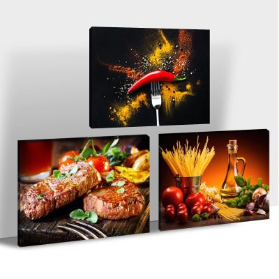 3-Piece Kitchen Wall Decor: Colorful Spices Fruits Wall Art for Dining Room, Modern Canvas Art Ready to Hang 12x18 Inches