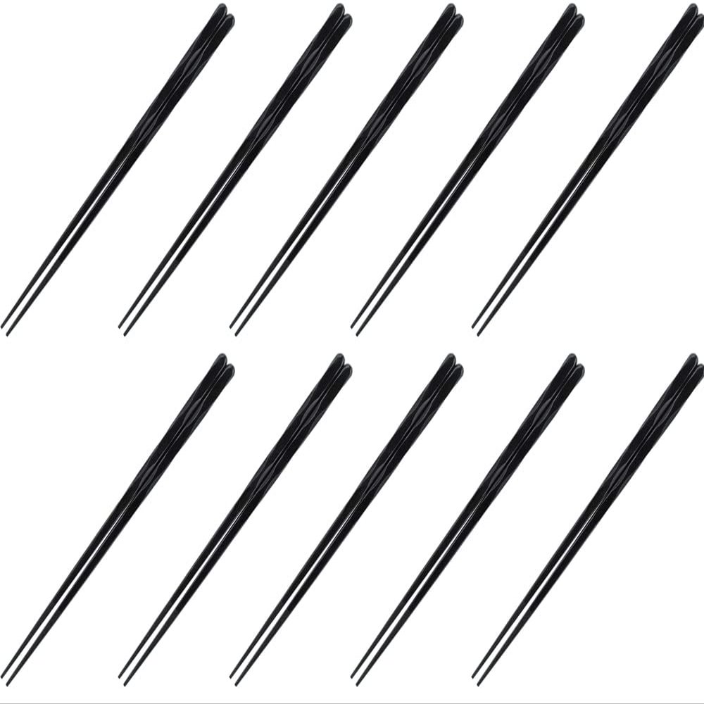Fukui Craft Chopsticks, SPS Resin Chopsticks, Made in Japan, Dishwasher Safe, Face Carved Chopsticks, Black, 8.9 inches (22.7 cm), Made in Japan (10 Pairs)