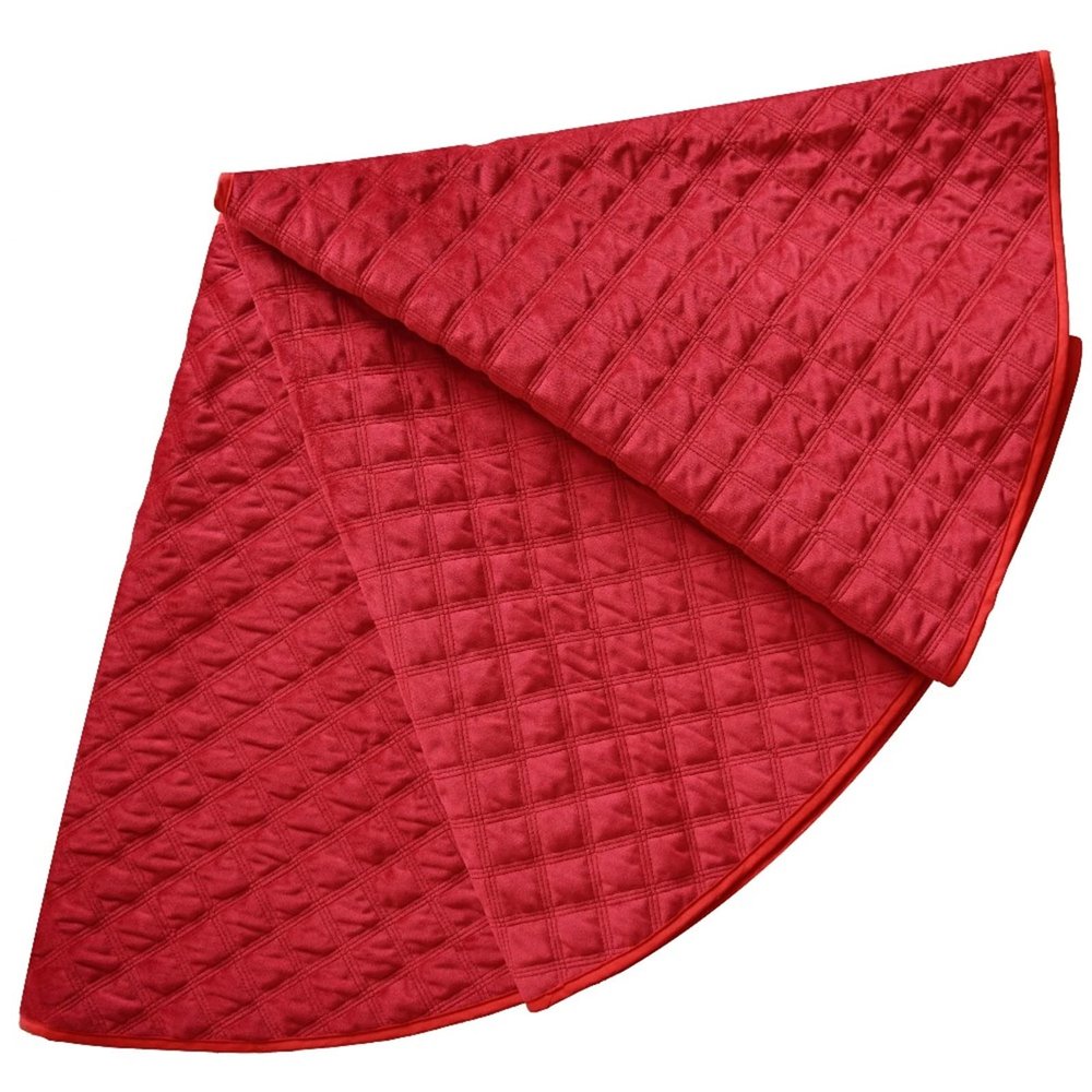 ZHENYANG CAREG Sorrento 50" Red Velvet Diamond Quilted Christmas Tree Skirt Christmas Tree Decoration Fashionable Design (Tree Skirt Diameter : 50inch)