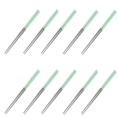 Fukui Craft Chopsticks, Stainless Steel Metal Chopsticks for Direct Fire, Made in Korea, Hollow Chopsticks, Green, 9.4 inches (24 cm) (10 Pairs)