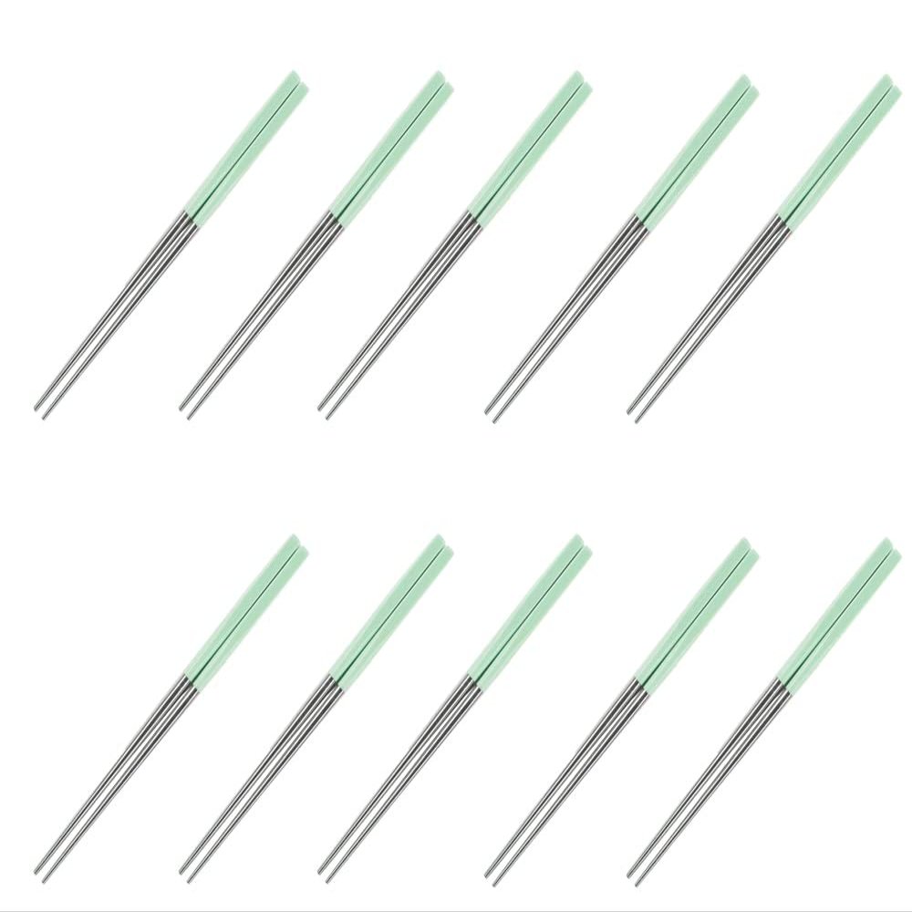 Fukui Craft Chopsticks, Stainless Steel Metal Chopsticks for Direct Fire, Made in Korea, Hollow Chopsticks, Green, 9.4 inches (24 cm) (10 Pairs)