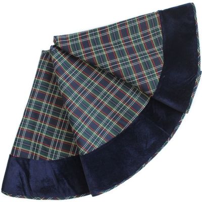 ZHENYANG CAREG Extra Large 50" Plaid Christmas Tree Skirt Velvet Border Blue