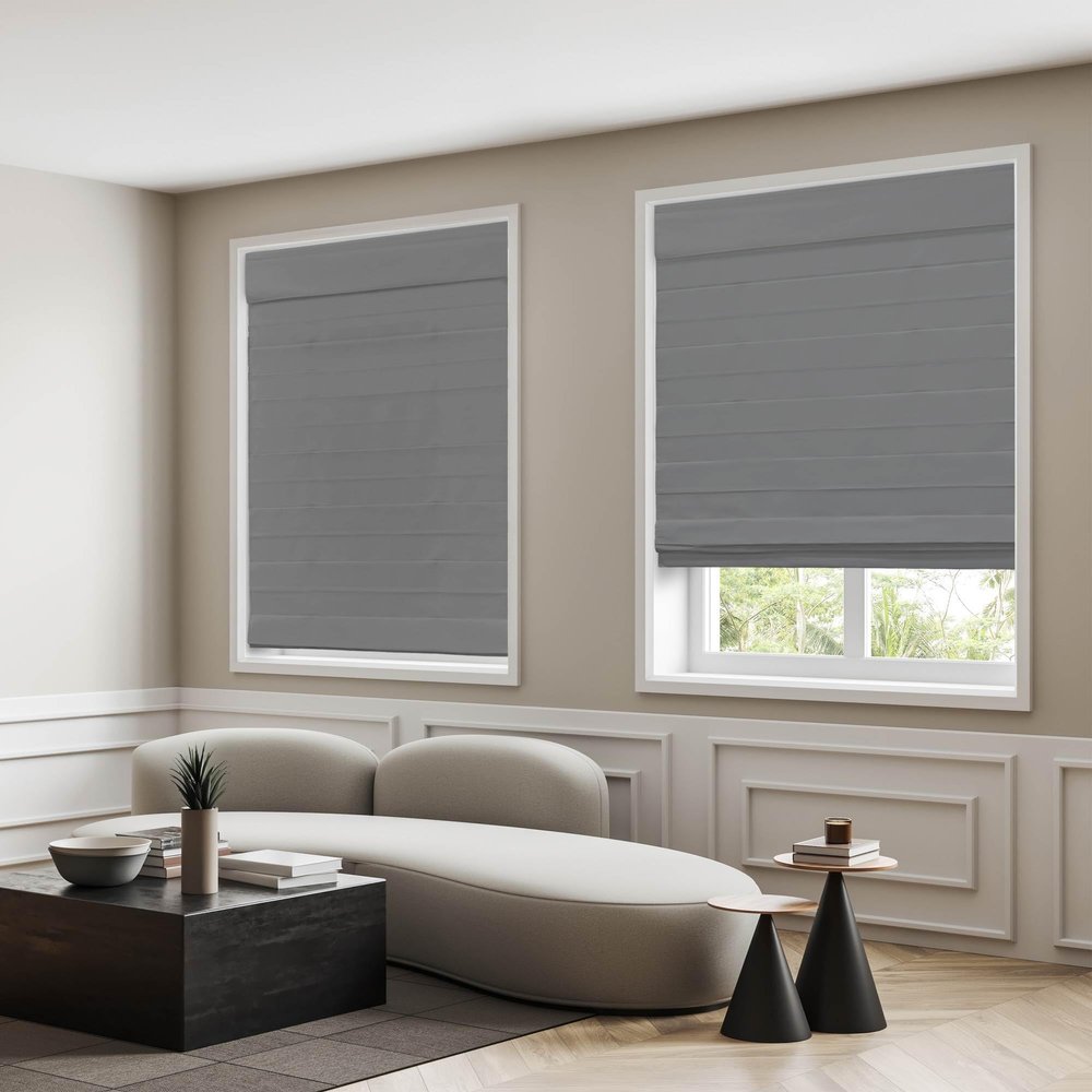 DEZ FURNISHINGS Cordless Room Darkening Classic Roman Shade, 23" W x 64" H, Gray