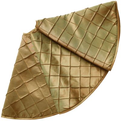 ZHENYANG CAREG 90cm Handcraft Pintuck Faux Silk Mini Christmas Tree Skirt in Gold Color