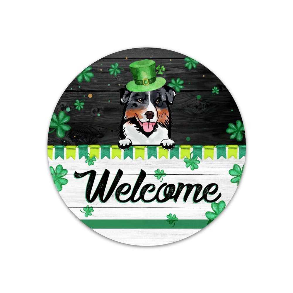 Bernese Mountain Dog Round Metal Sign Irish Decor Bernese Mountain Dog Metal Wreath Signs Welcome Sign Metal Wall Art March 17 Home Decor for Living Room Porch Housewarming Gift,9''