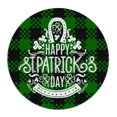 Green Plaid Horseshoe Round Metal Sign Irish Decor St Patrick's Day Metal Wreath Signs Welcome Sign Metal Wall Art March 17 Home Decor for Living Room Porch Bedroom Housewarming Gift,9''