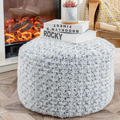Asuprui Grey Pouf Ottoman Unstuffed Foot Rest 20x20x12 Inches Round Ottoman Pouf NO Filler Floor Poof Bean Bag Chair Foldable Floor Chair Storage for Living Room Bedroom Light Grey Cover ONLY