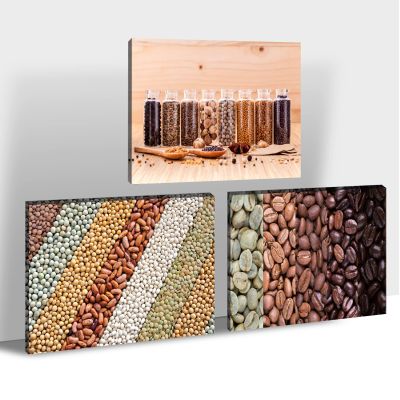 3-Piece Vintage Coffee Art, Dining Room Wall Art, Colorful Coffee Beans Painting for Kitchen, Canvas Art Ready to Hang 24x36