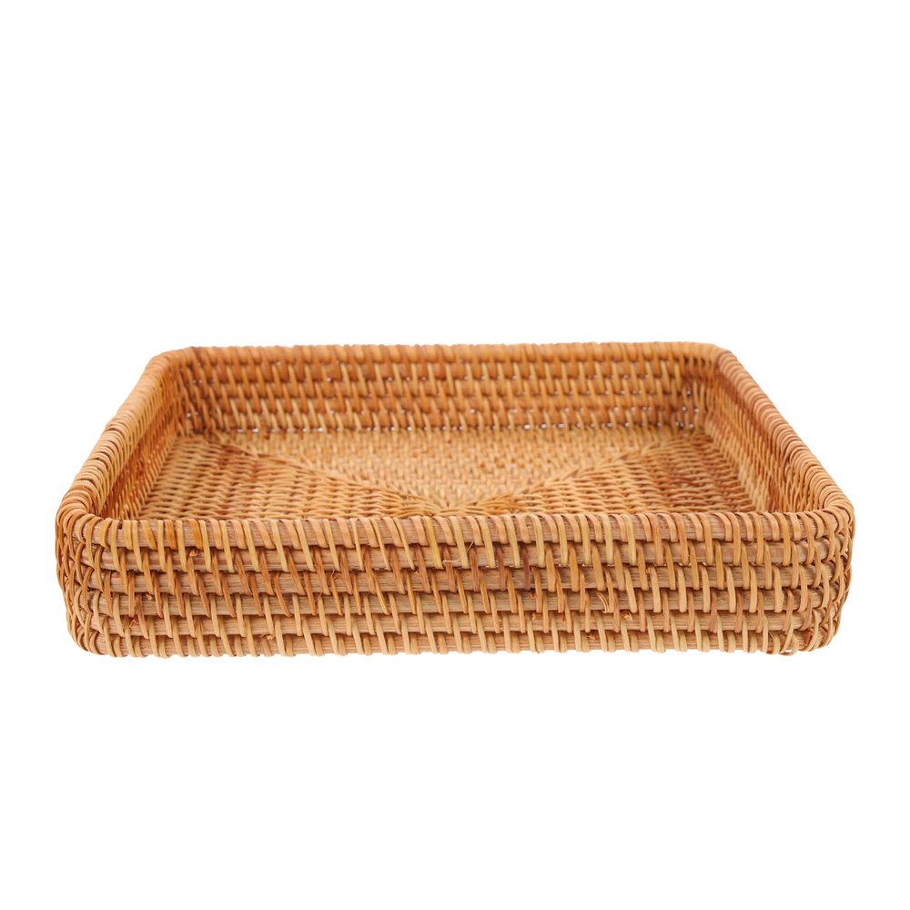 VOSAREA Braided Rattan Storage Basket Handwoven Toiletries Holder for Bathroom Living Room Office Natural Stylish Home Decor