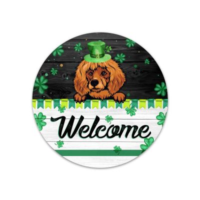 Poodle Round Metal Sign Irish Decor Poodle Metal Wreath Signs Welcome Sign Metal Wall Art March 17 Home Decor for Living Room Porch Bedroom Housewarming Gift,9''