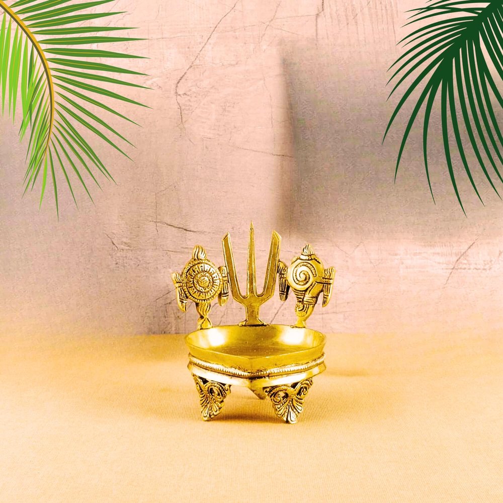 Puja N Pujari Shankh Chakra Namah Diya Brass Big Size for Pooja Room
