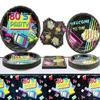 Hegbolke 80s Party Supplies - 61 Pcs Plates, Napkins, Tablecloth Set for Back to the 80s Party Decorations - Serves 20 view 1