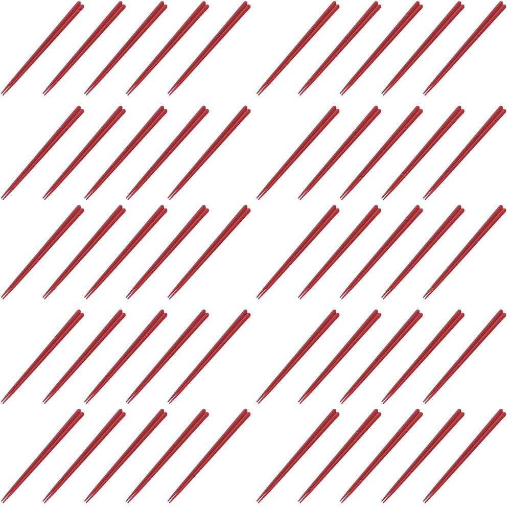 Fukui Craft Chopsticks, PBT Resin Chopsticks, Made in Japan, Dishwasher Safe, Round Headed Square Wood Grain Chopsticks, Red, 8.3 inches (21.0 cm), Made in Japan (50 Pairs)