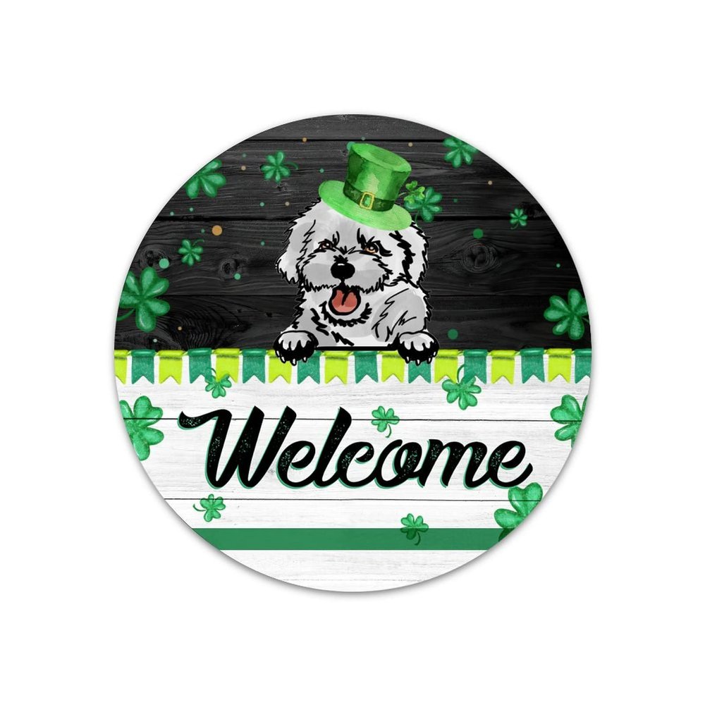 Bichon Frise Round Metal Sign Irish Decor Bichon Frise Metal Wreath Signs Welcome Sign Metal Wall Art March 17 Home Decor for Living Room Porch Bedroom Housewarming Gift,12''