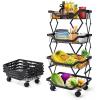 Baskets Rack Kitchen Pantry Storage Organizer Cart No Assembly Need 4 Tier Foldable Utility Metal Cart Collapsing Fruit Vegetable Baskets Cart with Wheels view 1
