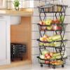 Baskets Rack Kitchen Pantry Storage Organizer Cart No Assembly Need 4 Tier Foldable Utility Metal Cart Collapsing Fruit Vegetable Baskets Cart with Wheels view 2