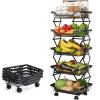 Baskets Rack Kitchen Pantry Storage Organizer Cart No Assembly Need 5 Tiers Foldable Utility Metal Cart Collapsing Fruit Vegetable Baskets Cart with Wheels view 1
