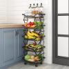 Baskets Rack Kitchen Pantry Storage Organizer Cart No Assembly Need 5 Tiers Foldable Utility Metal Cart Collapsing Fruit Vegetable Baskets Cart with Wheels view 2