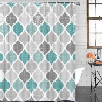 Shower Curtain 78 inches Long Geometric Morocco Quatrefoil Lattice Turquoise Grey Polyester Fabric Shower Curtain with Hooks,Waterpoof Shower Curtains for Bathroom Showers and Bathtubs 72" Wx78 L