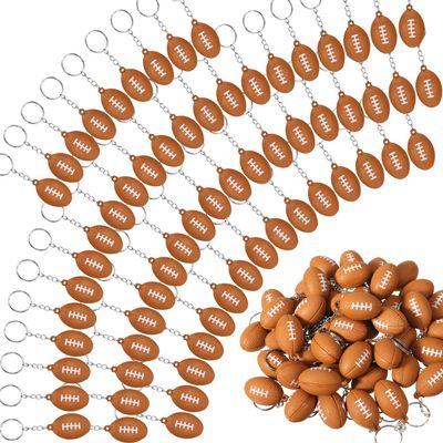 Yinkin 90 Pack Football Keychains for Party Favors, Mini Football Stress Ball Keychain for Boys and Girls School Carnival Reward Gift Sport Theme Party Goodie Bag Fillers, Brown,1.18 Inches
