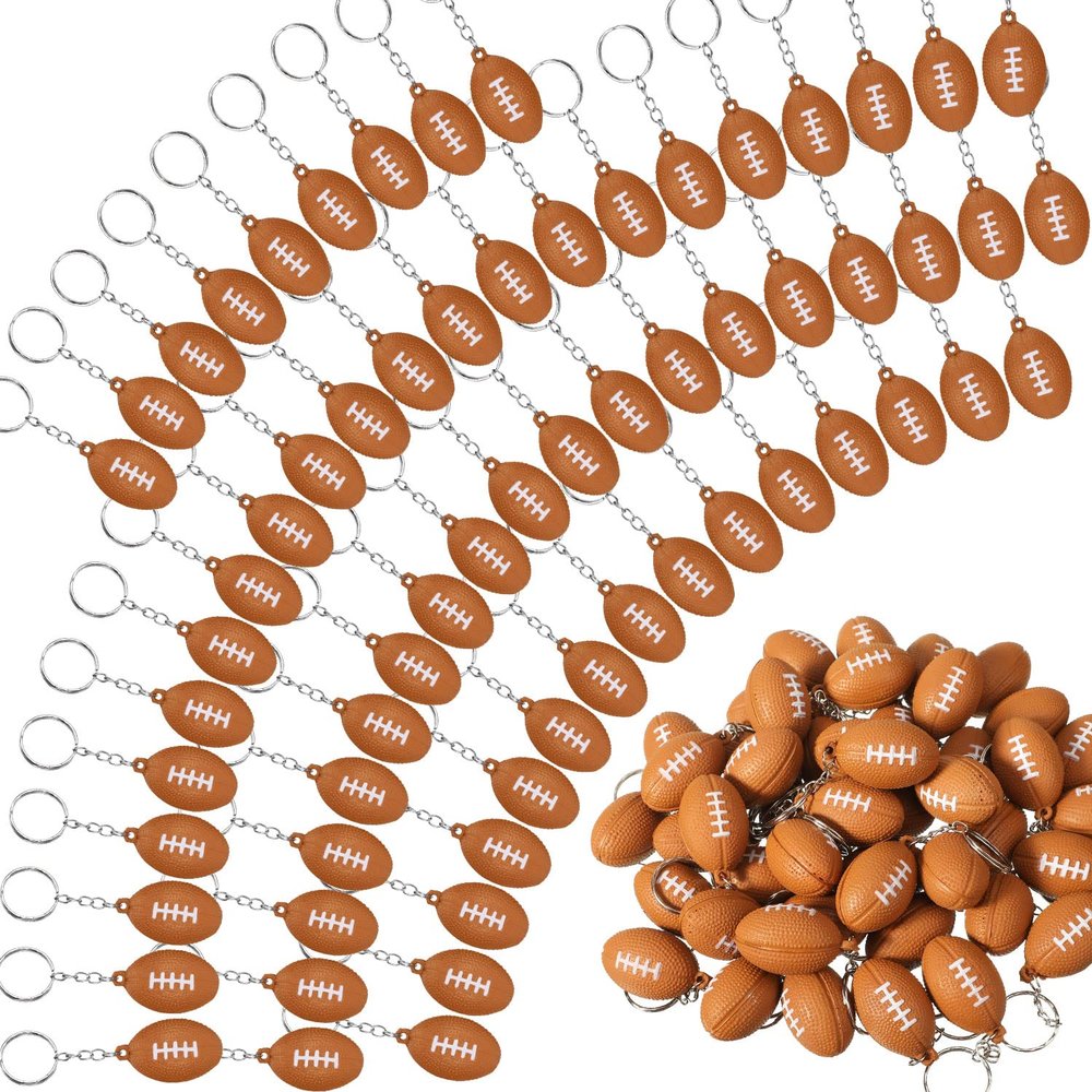 Yinkin 90 Pack Football Keychains for Party Favors, Mini Football Stress Ball Keychain for Boys and Girls School Carnival Reward Gift Sport Theme Party Goodie Bag Fillers, Brown,1.18 Inches