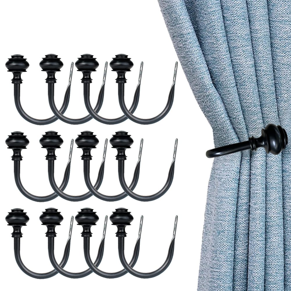 Kowibcl Curtain Holdbacks - Wall Mounted Drapery Tiebacks with Screws, Decorative Curtain Holders for Bedroom Livingroom Office Home (Black(6pair))