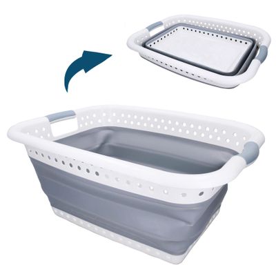 AB Tools Large Collapsible Folding Laundry Clothes Washing Basket 37ltr Capacity Pop Up