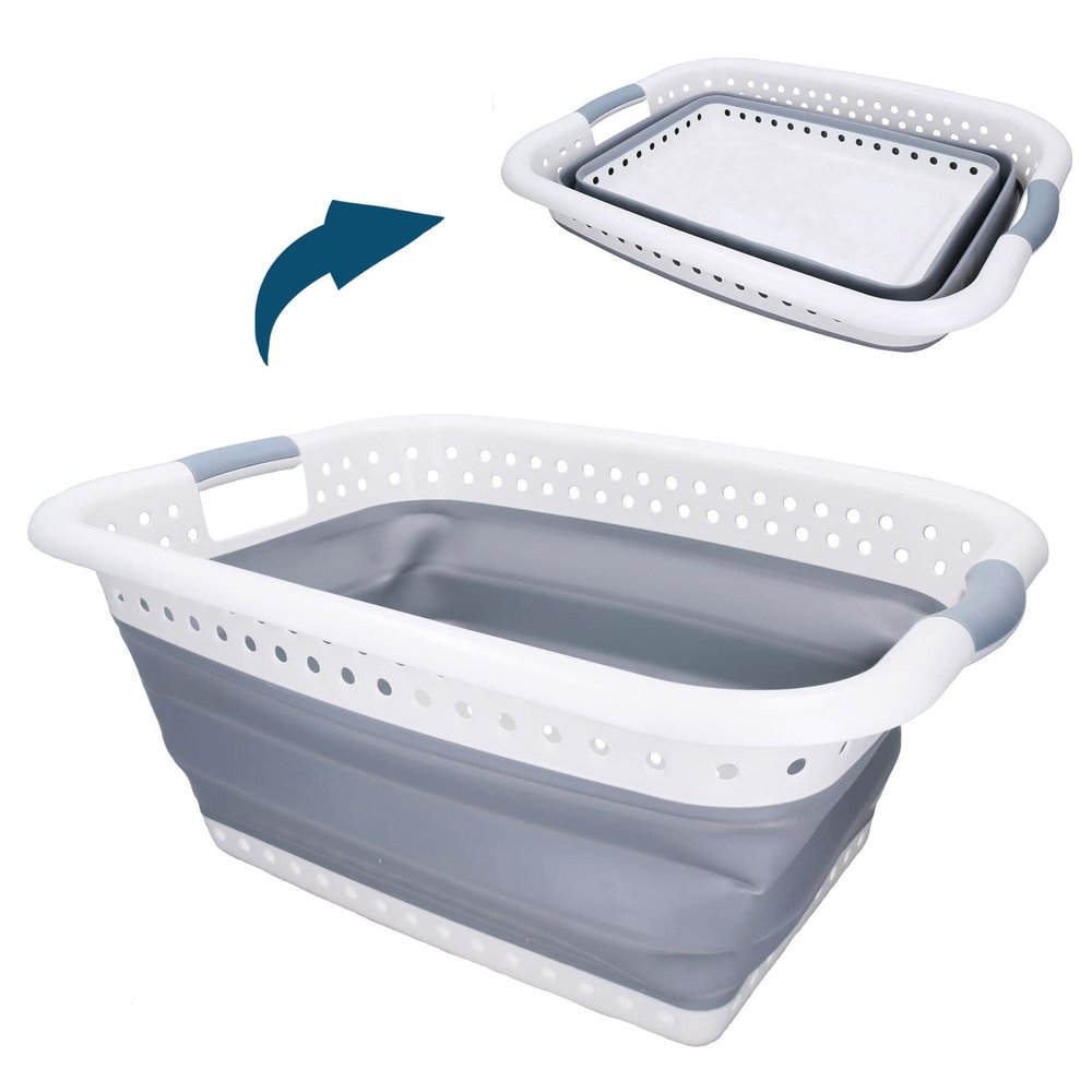 AB Tools Large Collapsible Folding Laundry Clothes Washing Basket 37ltr Capacity Pop Up