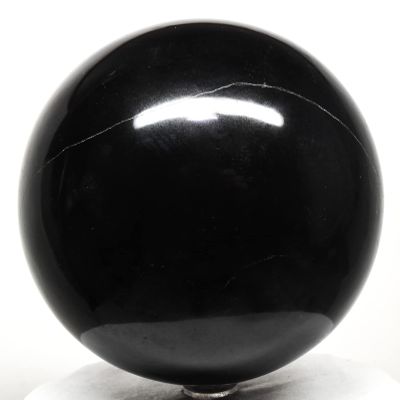 4.1" 3.6LBs Black Agate Carved Sphere Polished Chalcedony Gemstone Crystal Mineral Specimen Ball - India + Stand