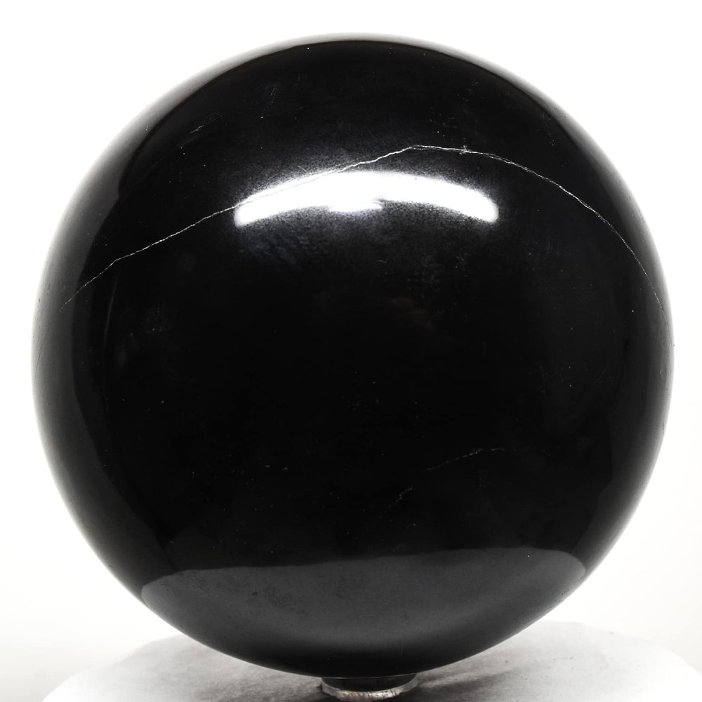 4.1" 3.6LBs Black Agate Carved Sphere Polished Chalcedony Gemstone Crystal Mineral Specimen Ball - India + Stand