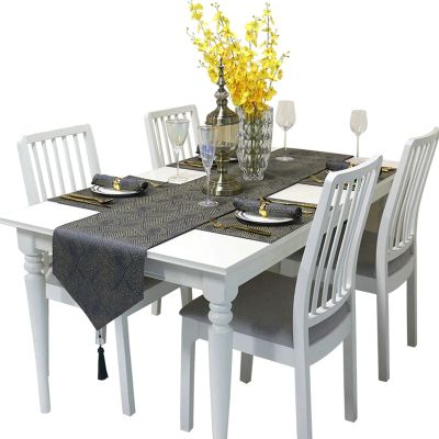 90 inch Coffee Table Runner, Blue Table Runner Cotton Tassel Jacquard Stripe Pattern Side Runner Table Home Decoration