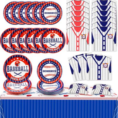 Baseball Party Decorations, Disposable 7 and 9 Plates Napkins Tablecloth Set, 61 Pcs Baseball Party Decor for Baseball Fans Birthday Party, Sports Party Supplies(Serve 20, B)