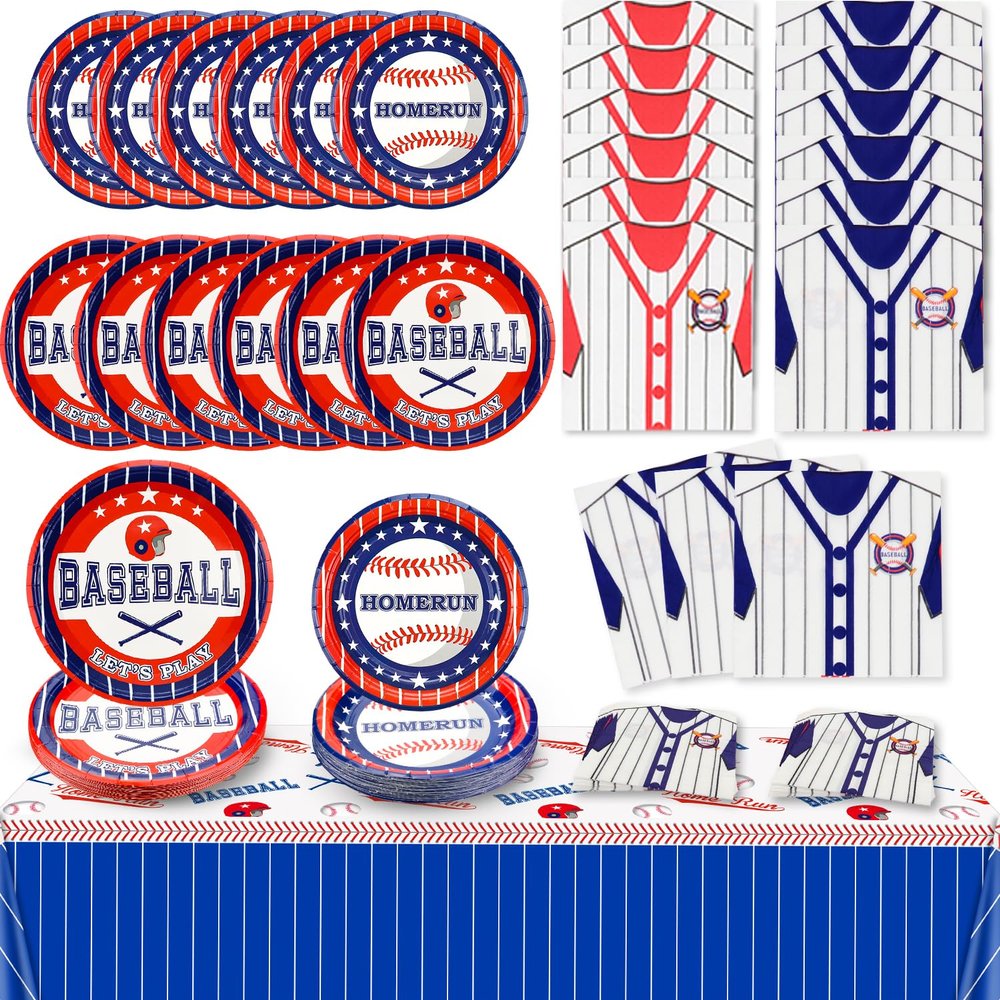 Baseball Party Decorations, Disposable 7 and 9 Plates Napkins Tablecloth Set, 61 Pcs Baseball Party Decor for Baseball Fans Birthday Party, Sports Party Supplies(Serve 20, B)