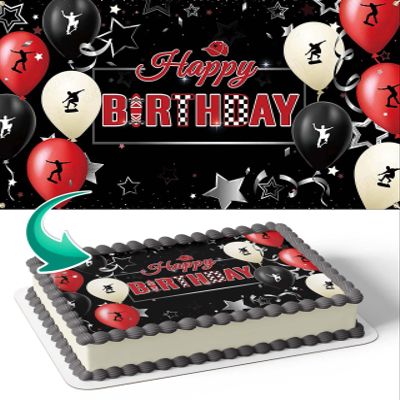 CAKECERY Skateboard Skateboarding Skate Edible Cake Image Topper Birthday Cake Banner 1/4 Sheet