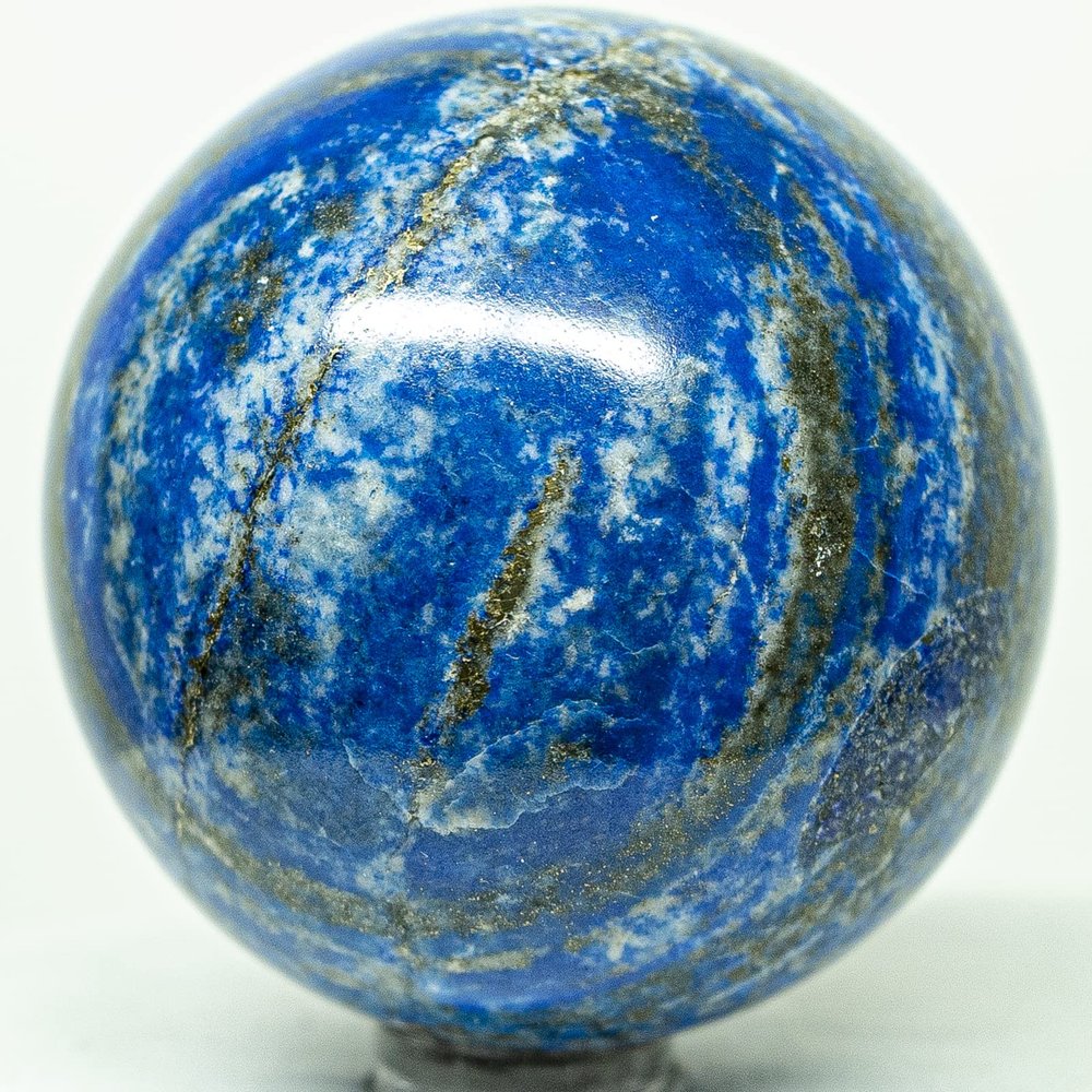 2.1" 235g Blue Lapis Lazuli w/Golden Iron Pyrite Sphere Polished Natural Sparkling Gemstone Crystal Mineral Ball - Afghanistan + Stand