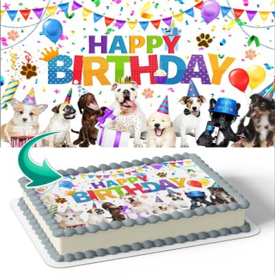 CAKECERY Dogs Duggy Pups Cute Puppy Edible Cake Image Topper Birthday Cake Banner 1/4 Sheet