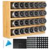 Bamboo Spice Rack Organizer With 28 Spice Jars, 780 Labels, 4 Tier Wood Hanging Shelf, Chalk Marker and Funnel Set for Drawer Cabinet Kitchen Countertop Wall Mount, Empty 4 oz Glass Jar & Shaker Lids view 1