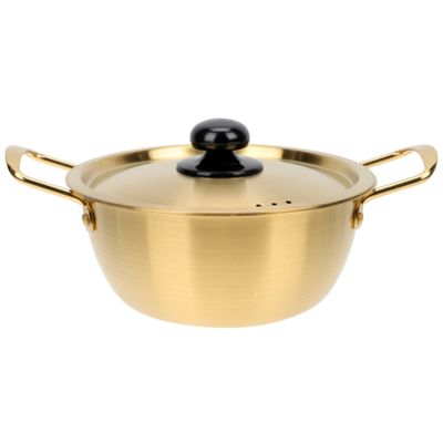1set Stainless Steel Instant Noodles Pot Double Handles Non-stick Soup Pot for Home Office and Camping Korean Design Lid Cookware