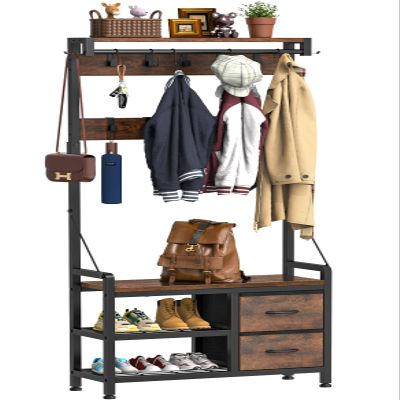 Lulive Hall Tree, 31.5 Entryway Bench with Coat Rack freestanding, 5 in 1 Intelligent Design Shoe Bench and Wall Rack 17 Hooks and Drawers (Rustic Brown)