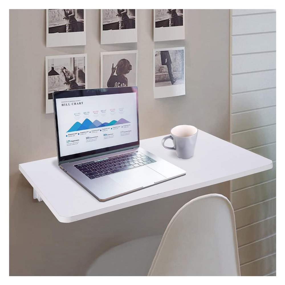AYLYHD White Wall Mounted Drop-Leaf Folding Floating Table Small Space Saving Dining Table Hanging Computer Desk for Study Dining Room Bedroomwith Installation Tool