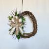 Handmade Wooden Cross Wreath with Accenting Artificial Green Leaves and Lavender Flowers- 22 Inches Wide view 2