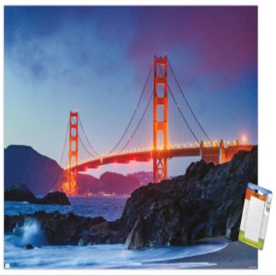 Trends International Wonders of the World - Golden Gate Bridge Wall Poster, 14.725" x 22.375", Premium Poster & Mount Bundle