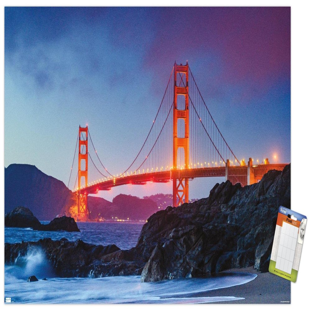 Trends International Wonders of the World - Golden Gate Bridge Wall Poster, 14.725" x 22.375", Premium Poster & Mount Bundle