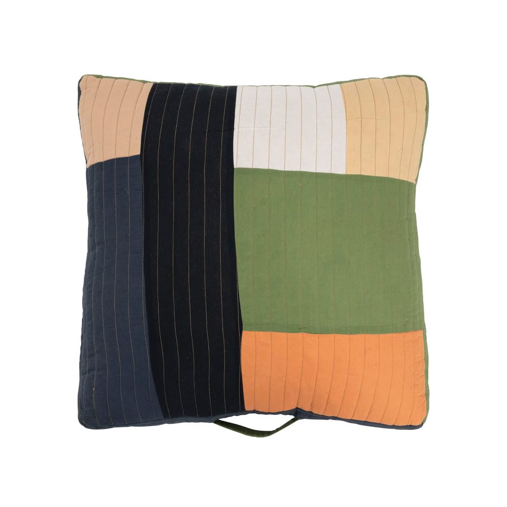 Creative Co-Op Recycled Quilted Cotton Patchwork Pouf with Handle Pillow, 24" L x 24" W x 8" H, Multicolor