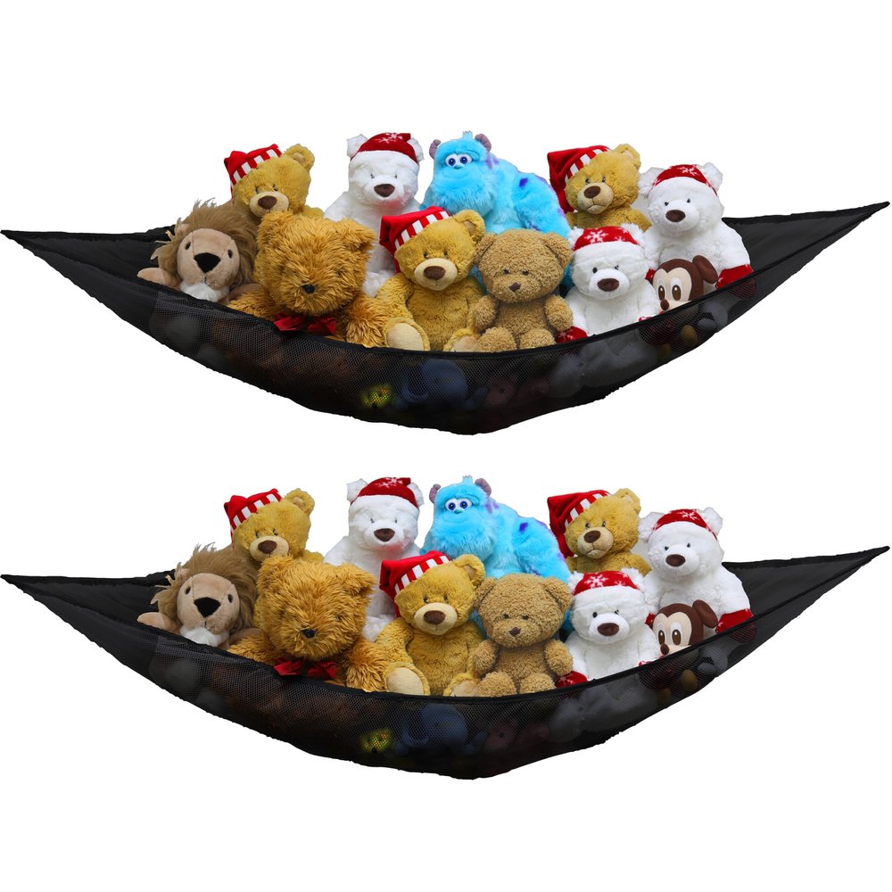 Simple Houseware 2 Pack Stuffed Animal Toy Hammock Net, Corner Wall Storage for Kids Room, Black