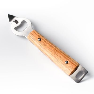 AmJoylst Kitchen Stainless Steel Can Opener Manual Acacia Wooden Handle With Hang Hole Durable Bottle Punch Beer Opener Wall Mounted