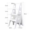 ZJYWMM 4 Step Ladder Chair Wooden White, Foldable Step Stool Non-Slip Compact Stepladder Stairs Chair Bookshelf |Plant Stand |Dinner Chairs for Office Household Kitchen view 2