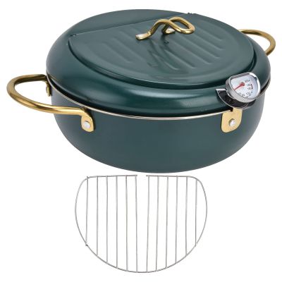 Stainless Steel Deep Fryer Pot, Alvinlite Frying Chicken Pot Deep Fryer Pot with Thermometer for Kitchen (24cm-dark green)