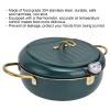 Stainless Steel Deep Fryer Pot, Alvinlite Frying Chicken Pot Deep Fryer Pot with Thermometer for Kitchen (24cm-dark green) view 3